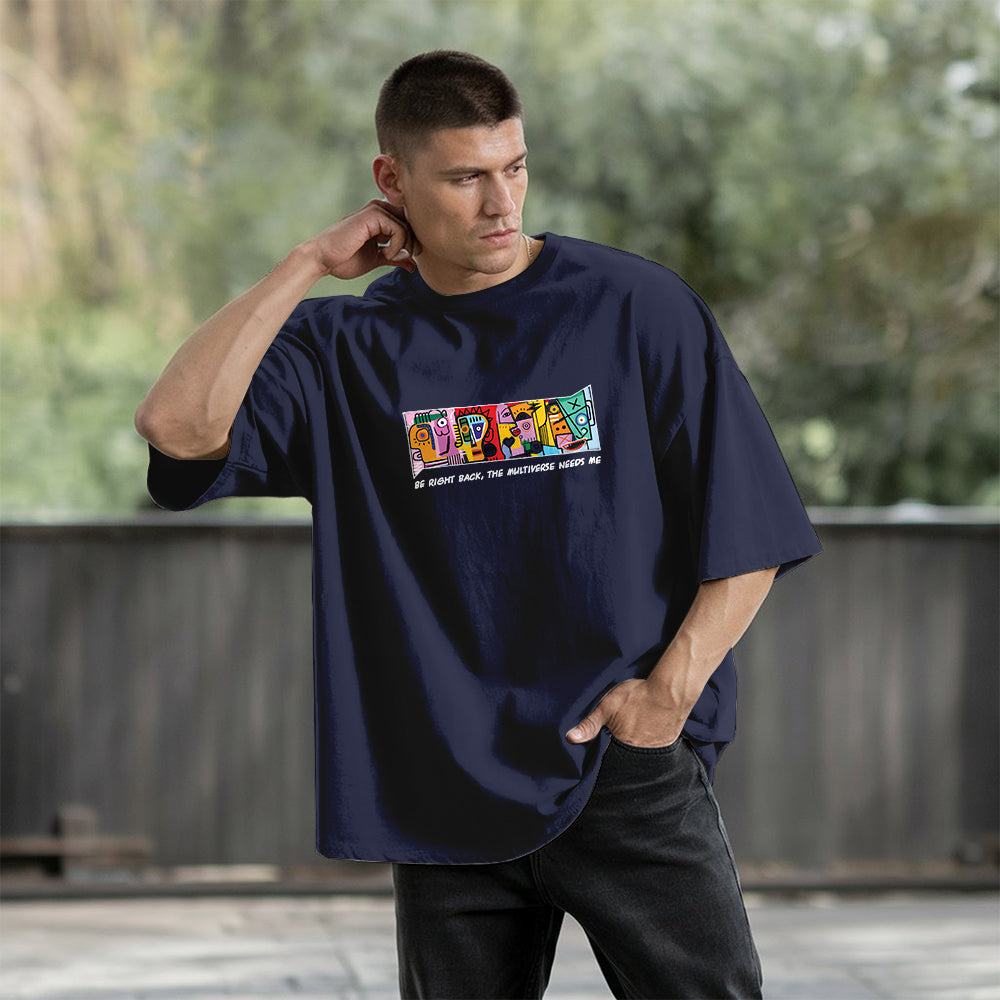 Unisex Multiverse Needs Me Oversized T-Shirt Navy Blue