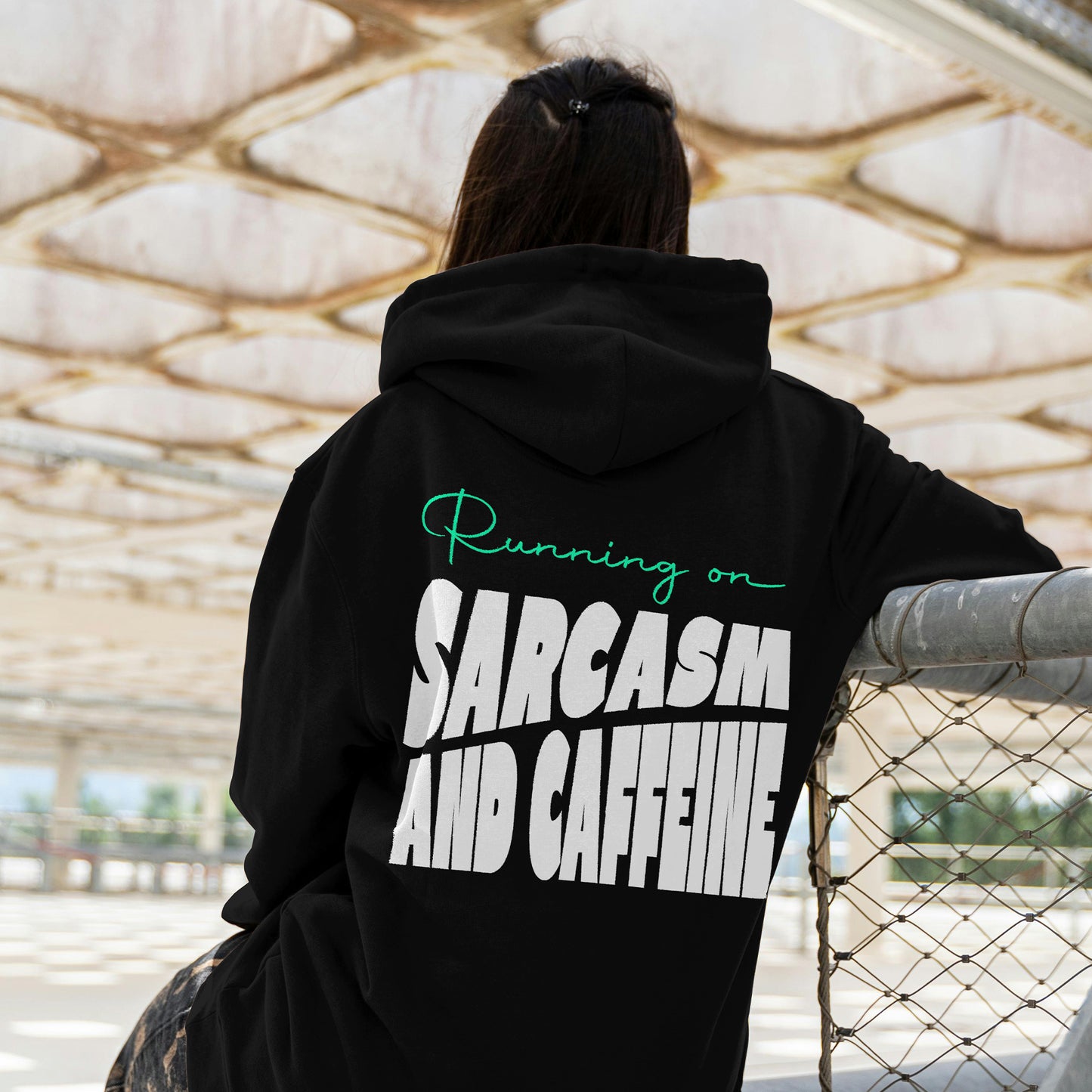 Unisex Sarcasm & Caffeine Oversized Heavy Hoodie Black