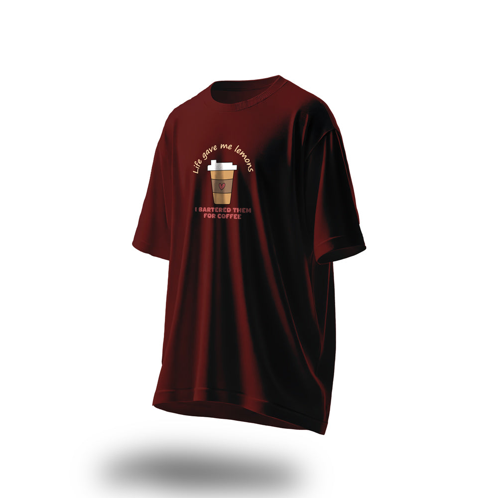 Unisex Bartered Lemons for Coffee Oversized T-Shirt Maroon