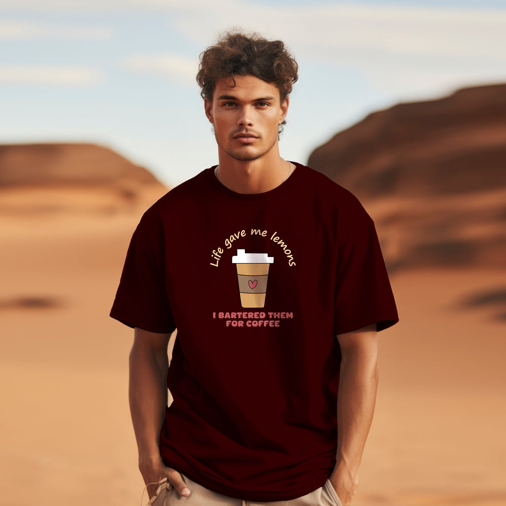 Unisex Bartered Lemons for Coffee Oversized T-Shirt Maroon