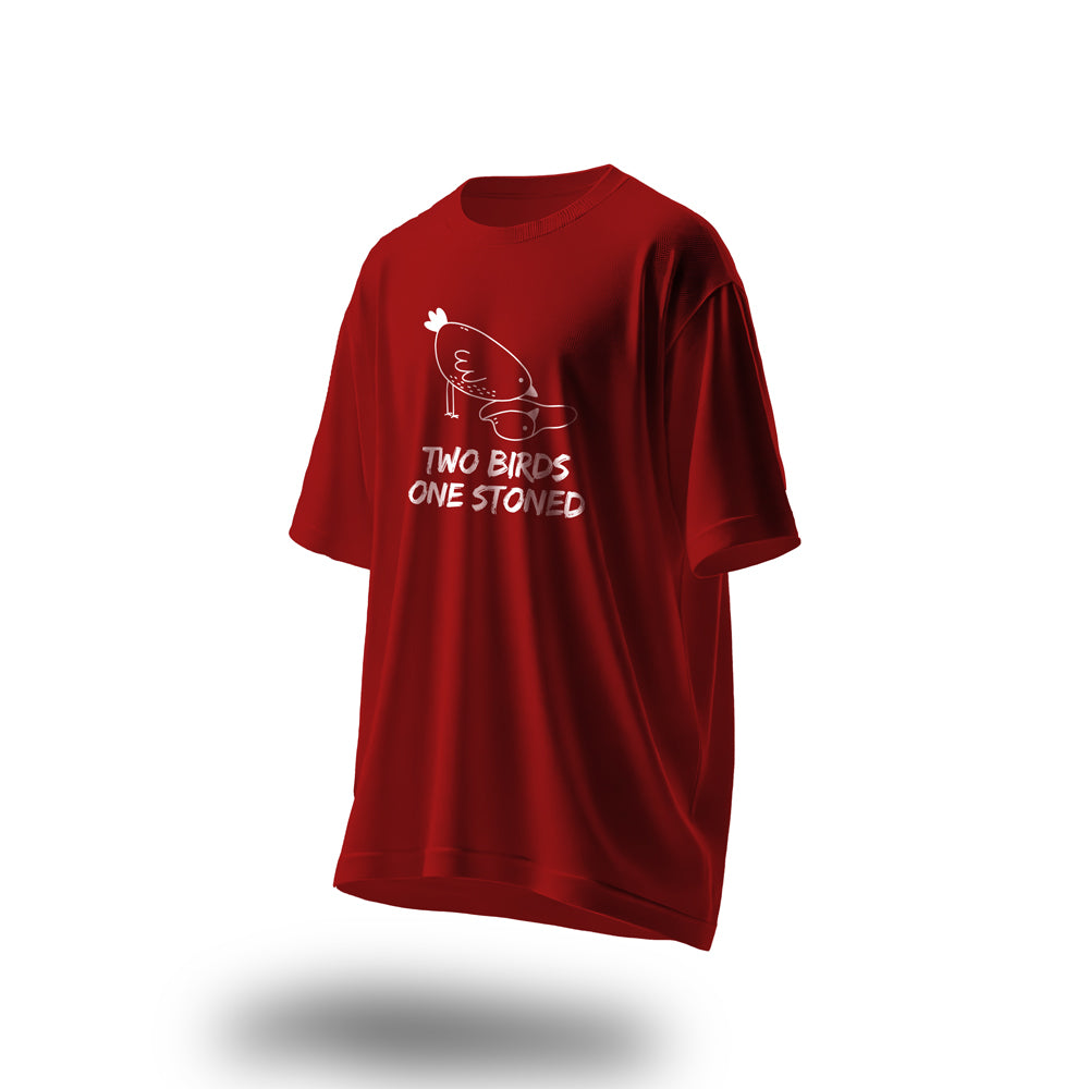 Two Birds, One Stoned Oversized T-Shirt Red