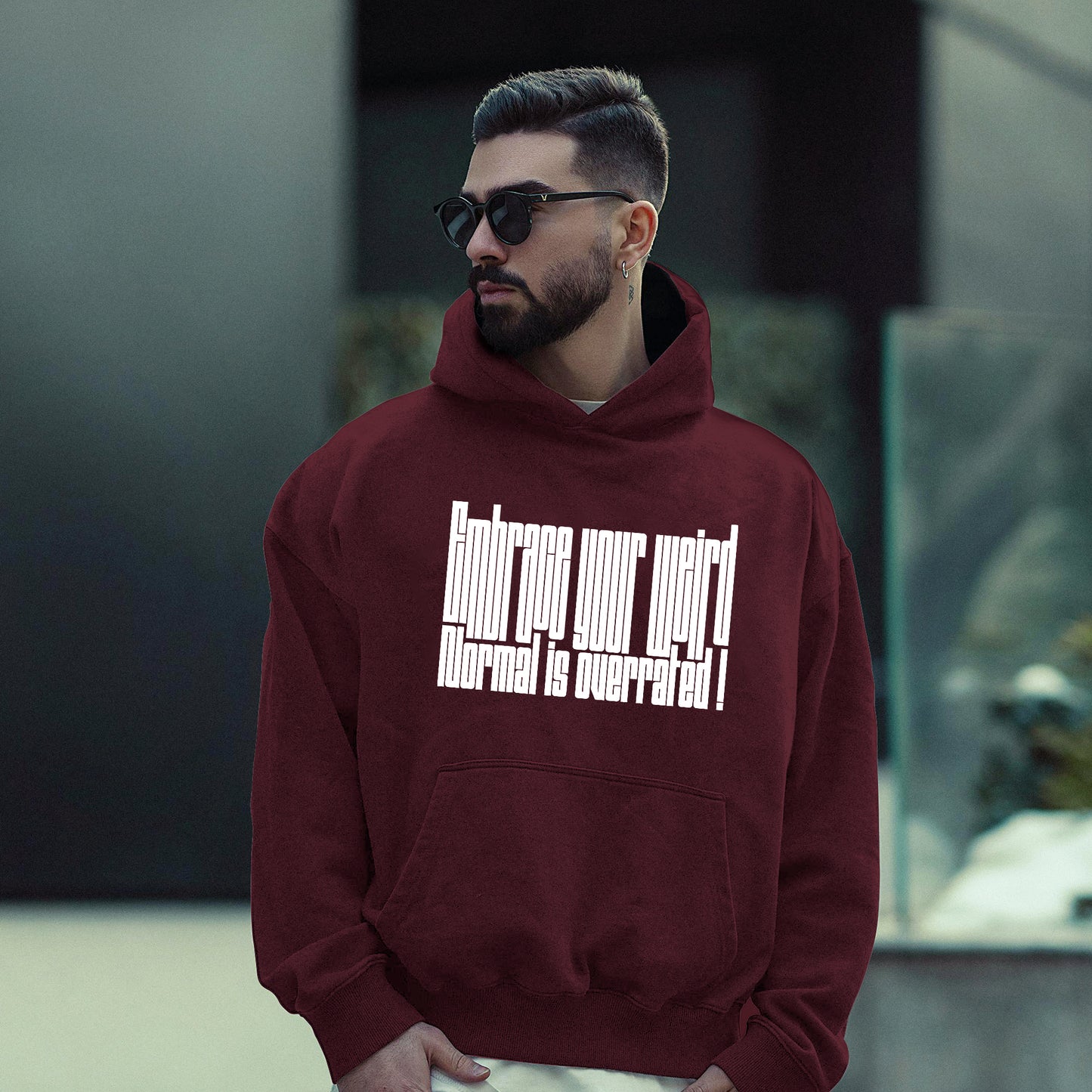 Weird Oversized Heavy Hoodie Maroon