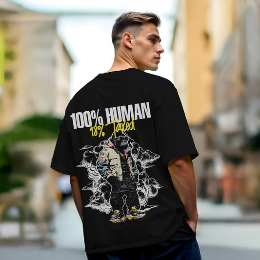 Unisex 100% Human 18% Taxed Oversized T-Shirt Black