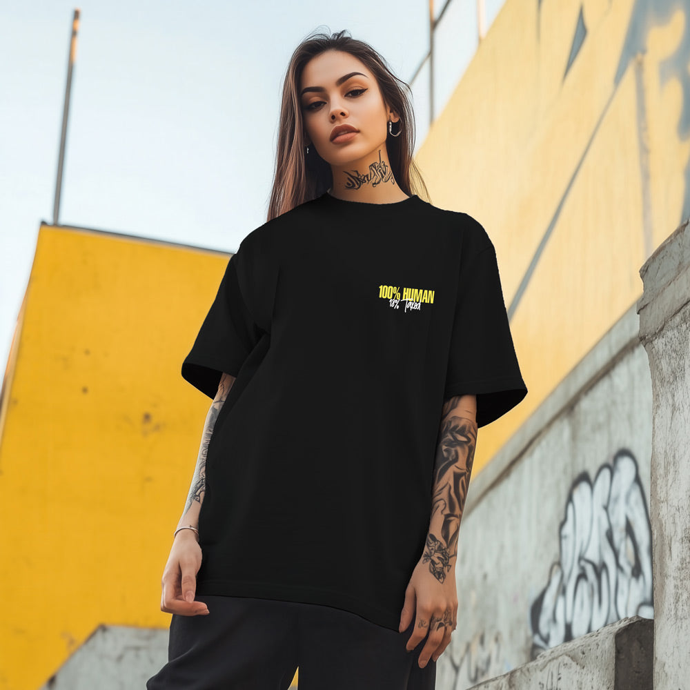 Unisex 100% Human 18% Taxed Oversized T-Shirt Black