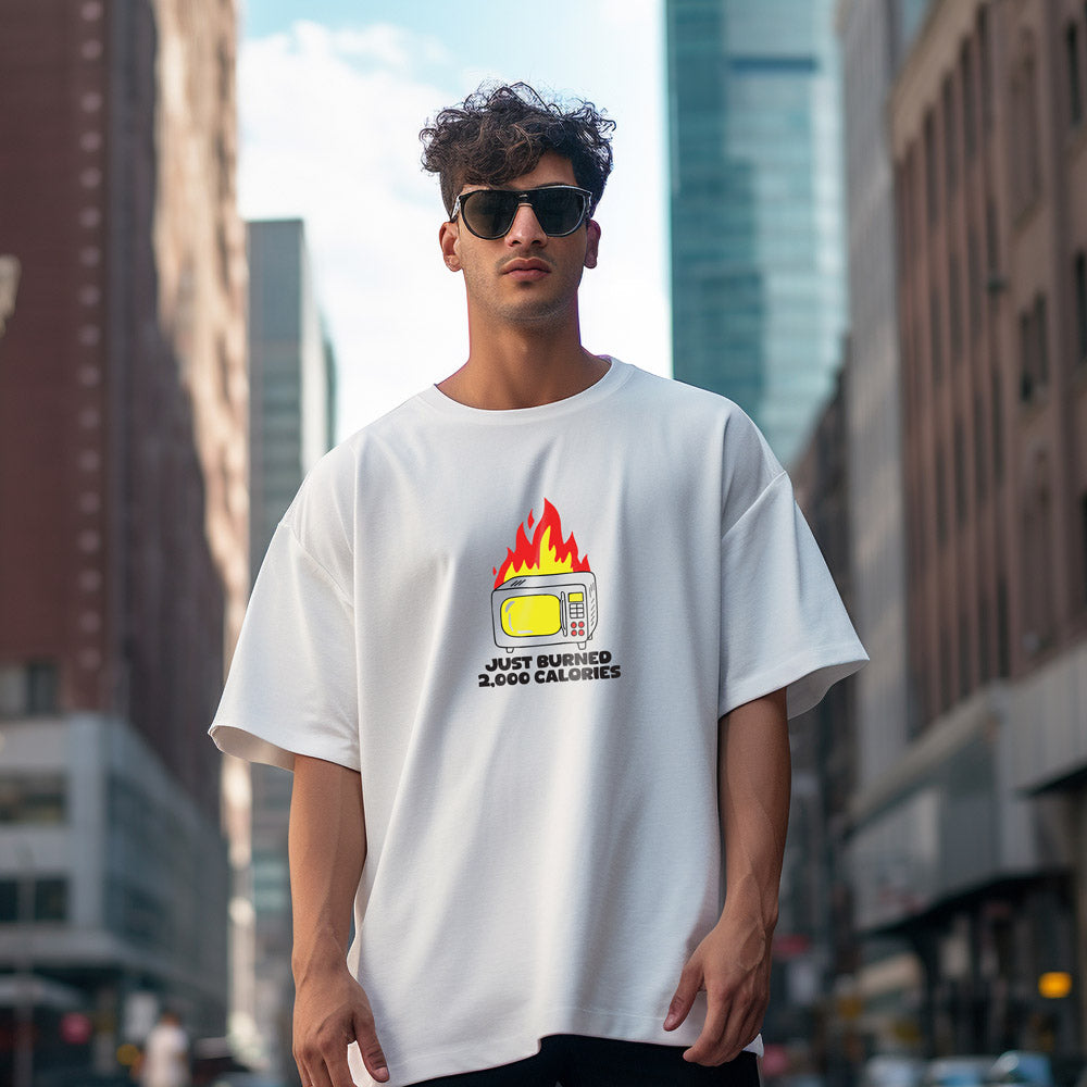 Unisex Burning Calories Oversized T-Shirts White