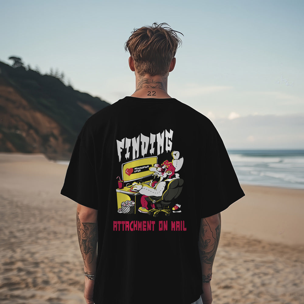 Unisex Finding Attachment on Mail Oversized T-Shirt Black