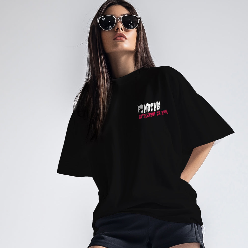 Unisex Finding Attachment on Mail Oversized T-Shirt Black