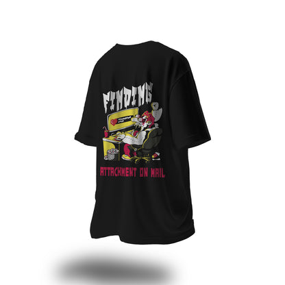 Unisex Finding Attachment on Mail Oversized T-Shirt Black