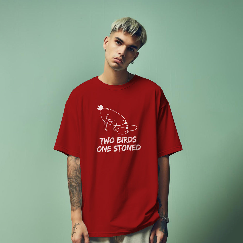 Two Birds, One Stoned Oversized T-Shirt Red